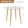 Giantex Round Glass Dining Table, 35.5" D x 30" H Kitchen Dinner Table w/Tempered Glass Tabletop & Metal Legs, Circle Leisure Coffee Table for Dining Room & Living Room, Clear & Natural, 2 Pack view 3