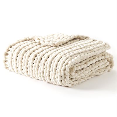 YnM Chunky Throw Blanket, Hand Knitted with Chenille Yarn, Skin Friendly, Ventilated and Breathable, Machine Washable, Home Dcor Piece for Couch, Sofa and Bed (Butter Cream, 40x50 Inch)