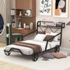 Fun Metal Car Bed with Four Wheels,Twin Size Platform Bed with Guardrails and X-Shaped Frame Shelf,for Kids Toddlers Boys Girls Teens Bedroom Use (Black#k) view 1