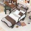 Fun Metal Car Bed with Four Wheels,Twin Size Platform Bed with Guardrails and X-Shaped Frame Shelf,for Kids Toddlers Boys Girls Teens Bedroom Use (Black#k) view 4