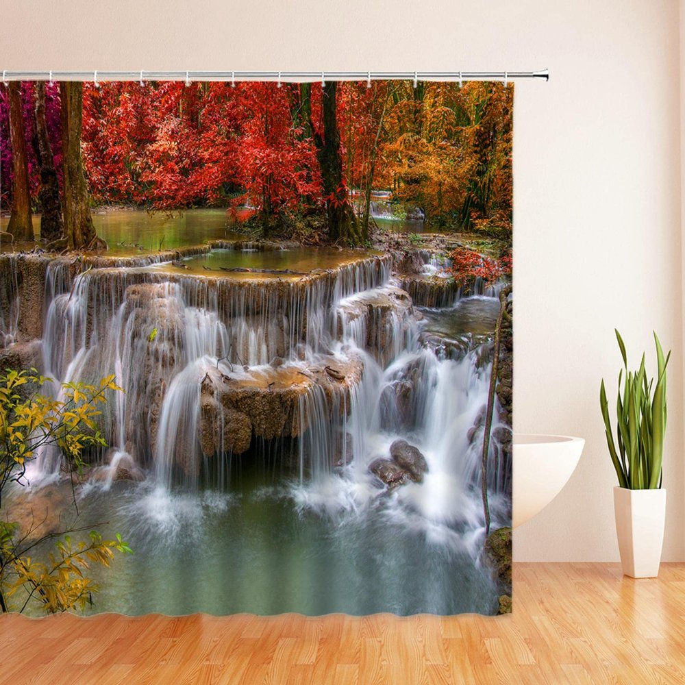 JIAMELUCK Forest Plant Waterproof Bath Screen with Hooks Landscape Shower Curtain Bathroom Curtain for Bathroom Home Decoration 85x180cm(33" Wx71 H)