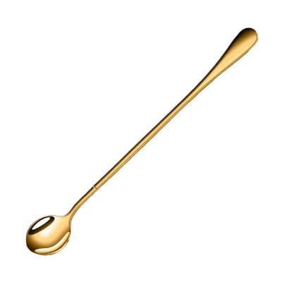 Soup Spoon Stainless Steel Stirring Spoon Long Handle Coffee Spoon Men's Barbecued Pork with Long Spoon Body Exquisite Golden Spoon Soup Ladle ( Color : Gold , Size : Large round spoon )