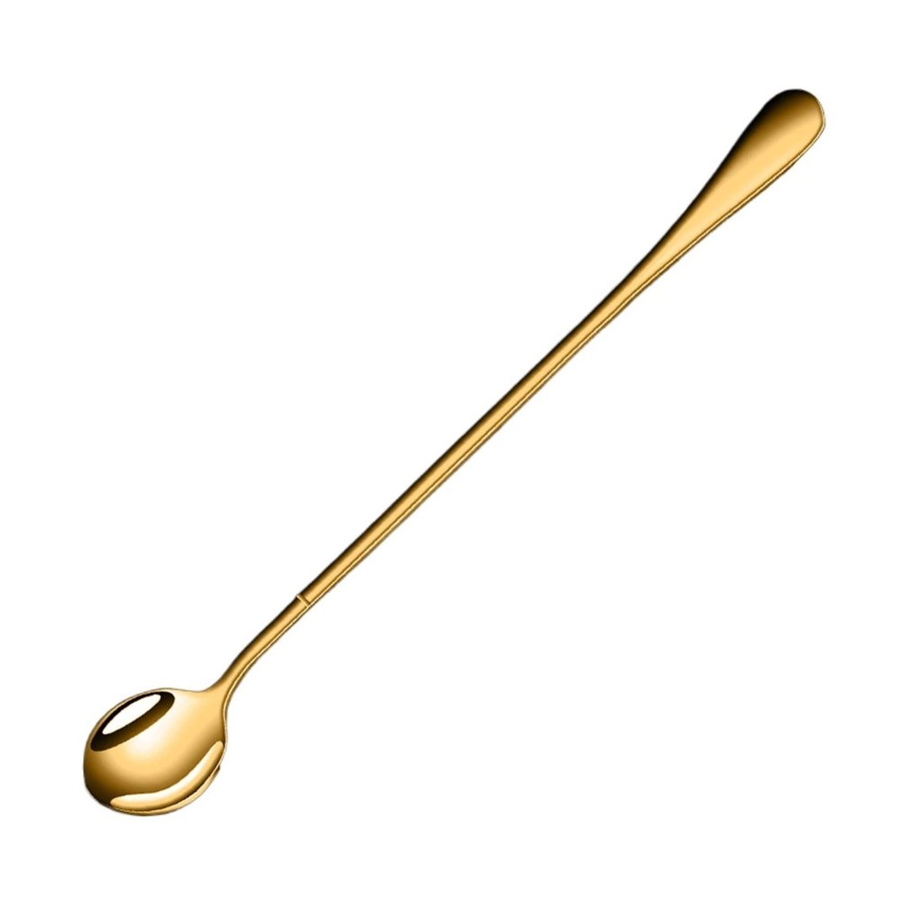Soup Spoon Stainless Steel Stirring Spoon Long Handle Coffee Spoon Men's Barbecued Pork with Long Spoon Body Exquisite Golden Spoon Soup Ladle ( Color : Gold , Size : Large round spoon )