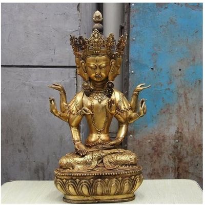 ZEELYDE Buddha Statue,Bronze Guanyin Buddha with Eight Arms and Four Sides, Office Decoration Crafts Ornaments 1pcs