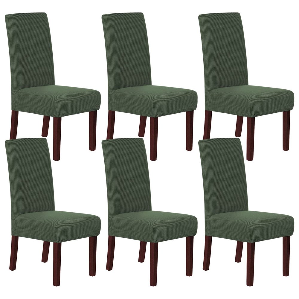 H.VERSAILTEX Stretch Dining Chair Covers Set of 6 Chair Covers for Dining Room Parsons Chair Slipcover Chair Protectors Covers Dining, Feature Textured Checked Jacquard Fabric, Bronze Green
