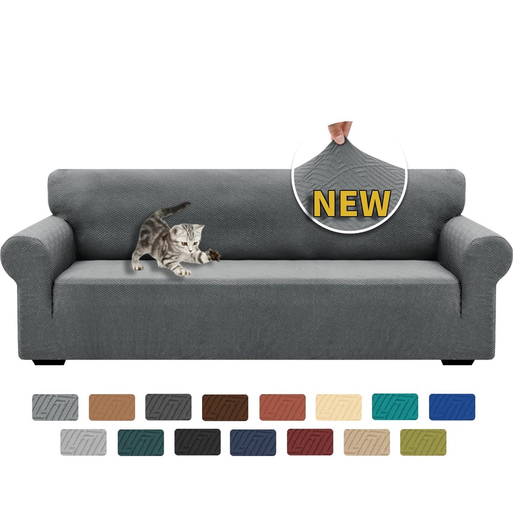 XINEAGE 2026 New Extra Large Couch Cover for 3 Cushion Couch (91"-110")1 Piece Stretch Oversized Sofa Slipcovers Jacquard 4 Seater Furniture Protector Elastic Bottom for Kids,Pet (XL Sofa, Light Gray)