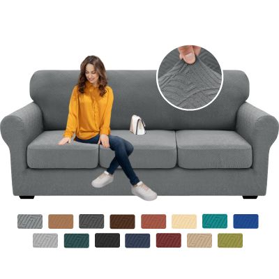 XINEAGE 2026 New 4 Pieces Couch Covers for 3 Cushion Couch Super Stretch Thick Soft Sofa Cover Anti Slip Sofa Slipcover Dogs Cats Furniture Protector (Light Gray, 71"-91")