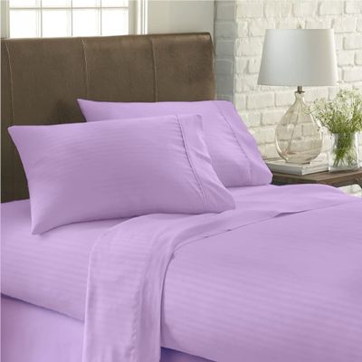 USA Twin XL Sheet Set in Lilac Stripe 800 Thread-Count 100% Egyptian Long Staple Cotton, Sateen Weave for Soft and Silky Feel, Breathable 4-Piece Bedsheet, Elasticized 18'' Extra Deep Pocket
