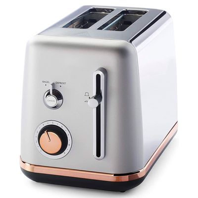 2 Slice Toaster, with Rose Gold Accents, Offers 9 Unique Shade Settings, Slots That Accommodate a Variety of Widths, Suitable For Restaurants, Kitchens, Etc, Silver