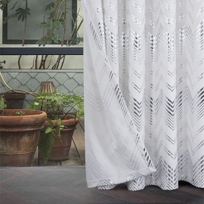 always4u Soft Velvet Foil Print Curtains 95 Inches Long White and Gold Chevron Curtains Luxury Window Treatment White 2 Panels 54 * 95 Inches