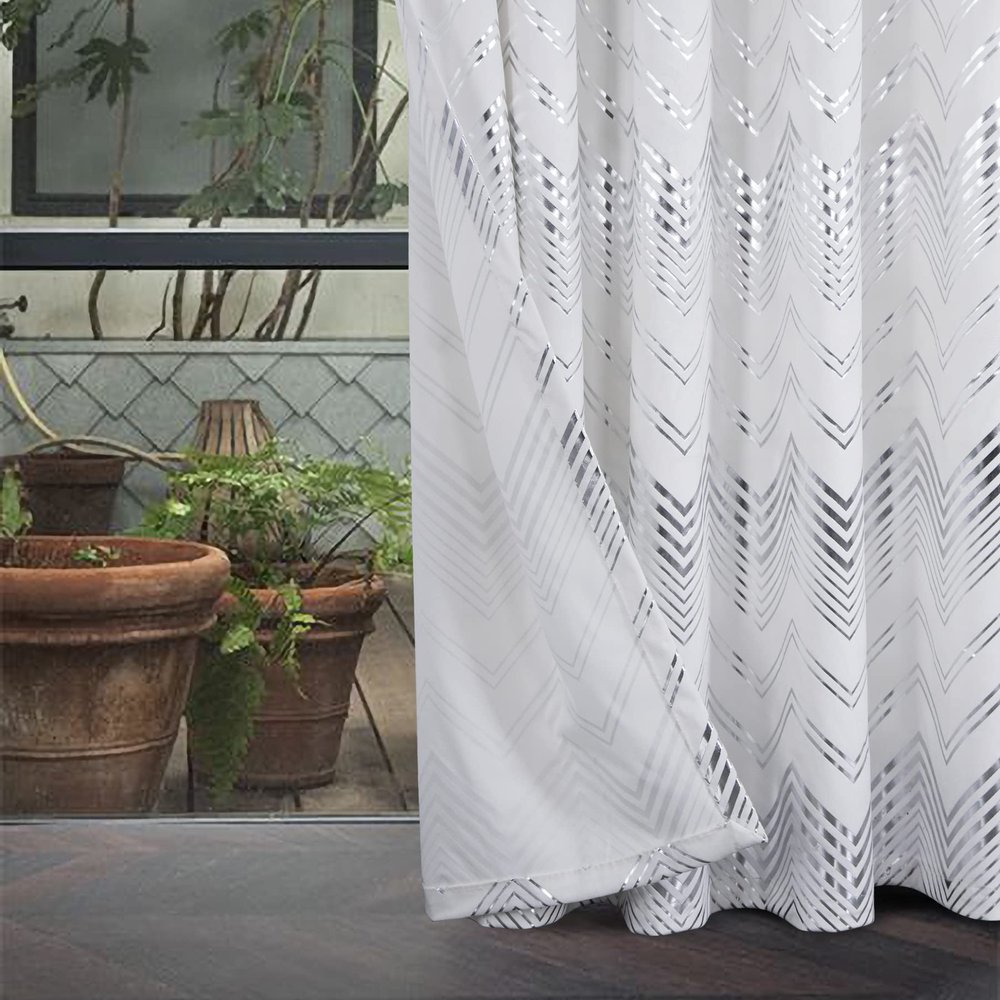 always4u Soft Velvet Foil Print Curtains 95 Inches Long White and Gold Chevron Curtains Luxury Window Treatment White 2 Panels 54 * 95 Inches