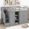 Bellemave Loft Bed with Storage Stairs and 2 Wardrobe Twin Loft Beds with Bookcase and Drawers Wood Loft Bed Frame with Storage Shelves for Kids, Juniors, Teen, Boys, Girls, Multifunction Design, Gray view 1