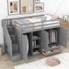 Bellemave Loft Bed with Storage Stairs and 2 Wardrobe Twin Loft Beds with Bookcase and Drawers Wood Loft Bed Frame with Storage Shelves for Kids, Juniors, Teen, Boys, Girls, Multifunction Design, Gray view 3