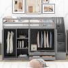 Bellemave Loft Bed with Storage Stairs and 2 Wardrobe Twin Loft Beds with Bookcase and Drawers Wood Loft Bed Frame with Storage Shelves for Kids, Juniors, Teen, Boys, Girls, Multifunction Design, Gray view 4