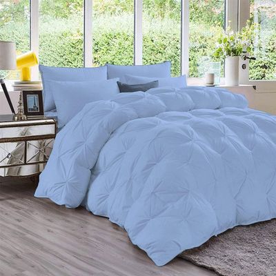 Impression Bedding All-Season  Luxury Pinch Pleated Oversized Queen Size Down Alternative Quilted Comforter Set (1 Comforter + 4 Pillow Cases) 500 GSM Microfiber Fill - Machine Washable, Sky Blue