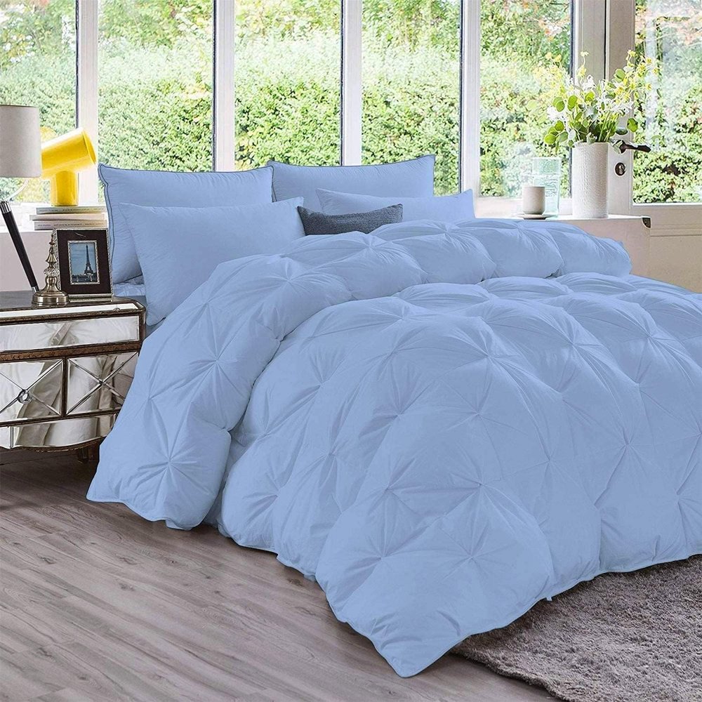 Impression Bedding All-Season  Luxury Pinch Pleated Oversized Queen Size Down Alternative Quilted Comforter Set (1 Comforter + 4 Pillow Cases) 500 GSM Microfiber Fill - Machine Washable, Sky Blue