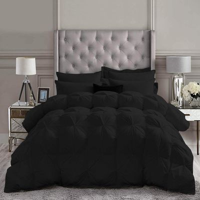 Impression Bedding All-Season  Luxury Pinch Pleated Oversized Queen Size Down Alternative Quilted Comforter Set (1 Comforter + 4 Pillow Cases) 500 GSM Microfiber Fill - Machine Washable, Black