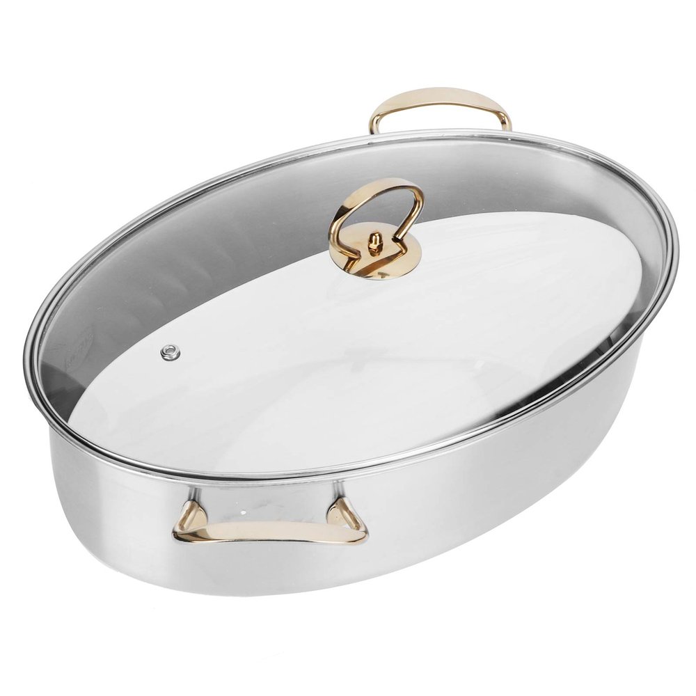 304 Stainless Steel Oval Fish Steaming Pot Set - Large Capacity, Home Cooking Pot with Plate
