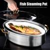 304 Stainless Steel Oval Fish Steaming Pot Set - Large Capacity, Home Cooking Pot with Plate view 3