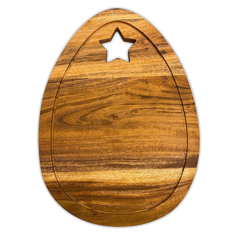 Affinity Decor Organic Acacia Wooden Cutting Board and Serving Platter for Cheese Snacks Vegetables Fruit & Salad (Star Egg 13"L x 9.3"W)