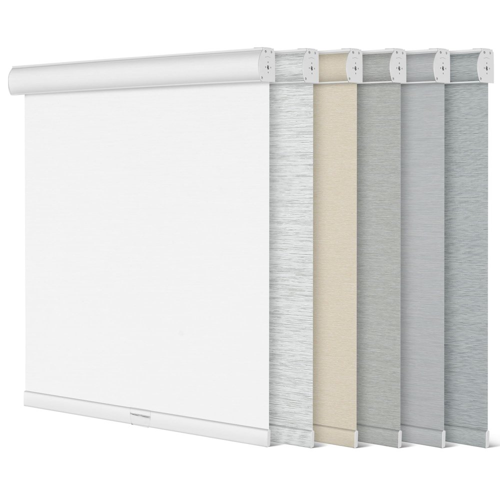 Sulugood,Blackout Roller Shades for Windows,Free-Stop Cordless Roller Blinds with Cassette Valance,Striped Jacquard Window Shades for Bedroom,Thermal Insulated Fabric,White,69" W x 84" H