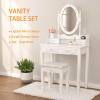 Alohappy Girls Makeup Vanity Set, Dressing Table Desk with Lighted Mirror and Stool, Makeup Table with 4 Drawers for Bedroom, Bathroom (Vanity with Lighted Mirror) view 2