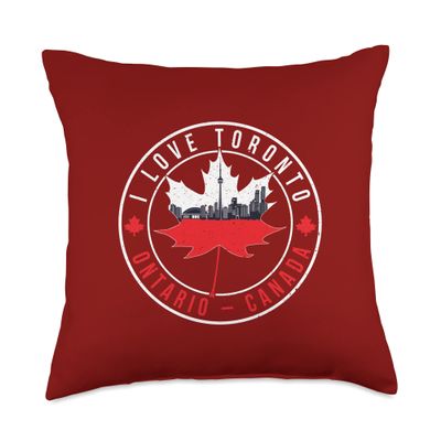 I Love Toronto Canada Toronto City Skyline Inside Maple Leaf Throw Pillow