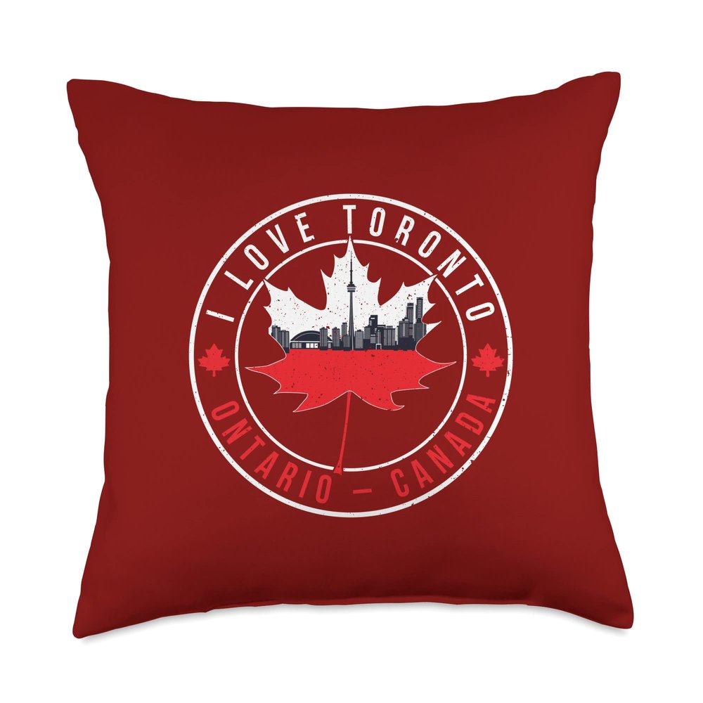 I Love Toronto Canada Toronto City Skyline Inside Maple Leaf Throw Pillow