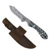 WHISKEY BENT HAT CO. Sendero Caper 440 Stainless Steel Fixed Blade Knife w/Leather Sheath (Brown Fang - Damascus Blade) view 1