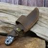 WHISKEY BENT HAT CO. Sendero Caper 440 Stainless Steel Fixed Blade Knife w/Leather Sheath (Brown Fang - Damascus Blade) view 2