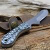 WHISKEY BENT HAT CO. Sendero Caper 440 Stainless Steel Fixed Blade Knife w/Leather Sheath (Brown Fang - Damascus Blade) view 4