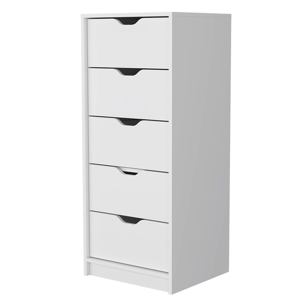 FM FURNITURE Dillon Narrow 5 Drawer Dresser, Tall Chest of Drawers,White