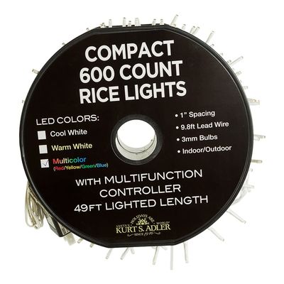 Kurt Adler 600-Light 49.2-Foot Multicolored LED White Wire Rice Light Set