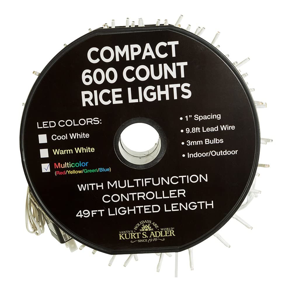 Kurt Adler 600-Light 49.2-Foot Multicolored LED White Wire Rice Light Set