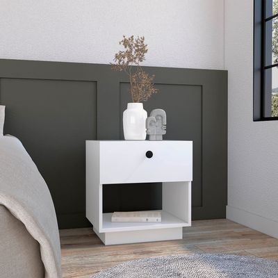 Single Drawer Nightstand 19" H with Open Storage Shelf, White