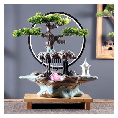 SUNESA Tabletop Fountains Tabletop Fountain with Light Relaxation Fountain for Interior Decoration Indoor Fountain Tabletop Fountains16 Inch Tall Desktop Fountain (Color : Brass)