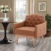 Leather Accent Chair Comfy Ergonomic PU Arm Chairs Upholstered Armchair Modern Leisure Single Sofa Reading Chair with Rose Golden Metal Legs,for Living Room Bedroom Club (Brown PU) view 2
