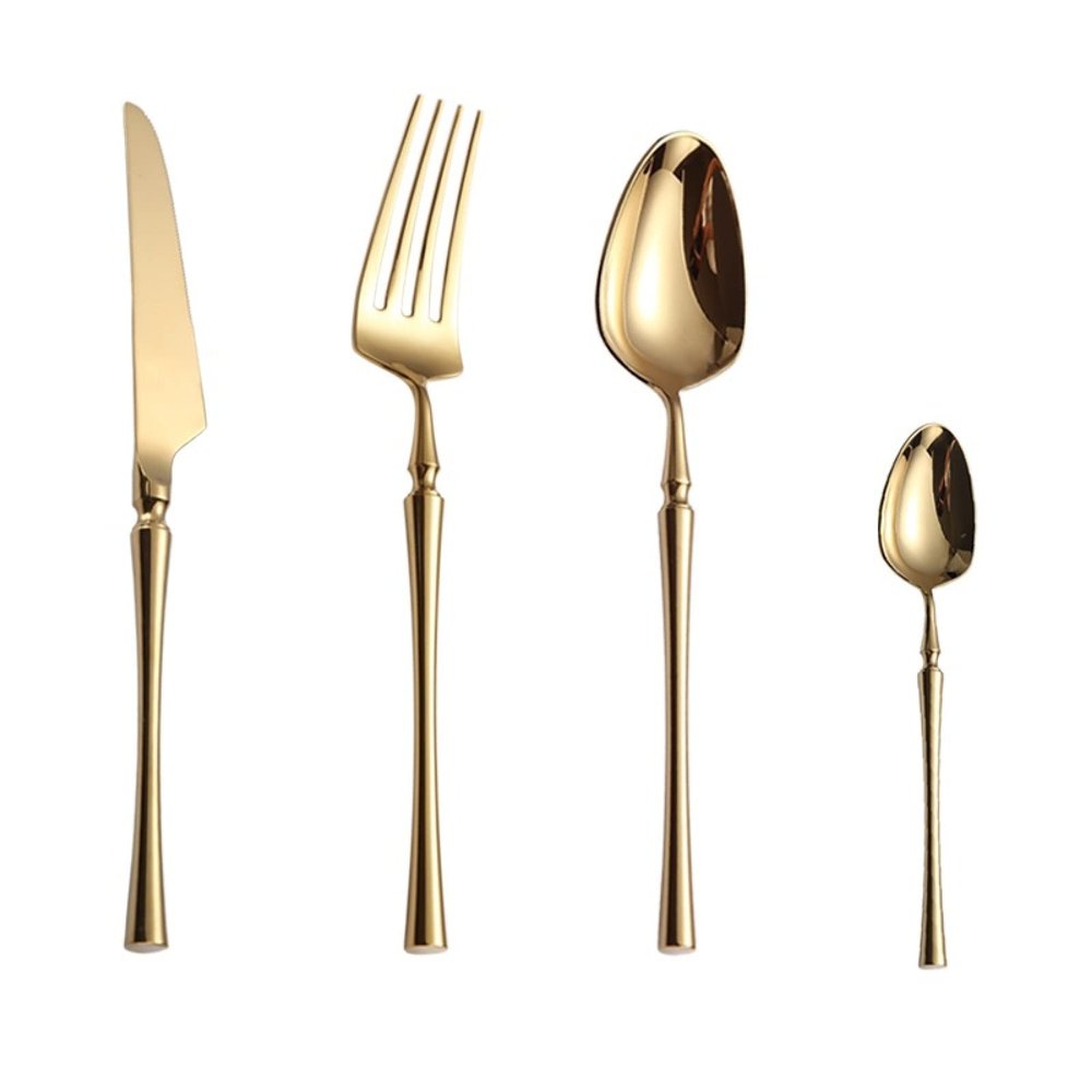Cutlery Set Bright Gold 18/10 Stainless Steel Dinnerware Knife Spoon Fork Flatware Set 1Set