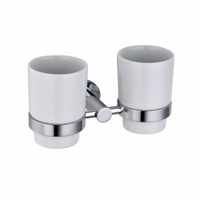 Chrome plated brass bathroom accessories Double ceramic mug Toothbrush holder