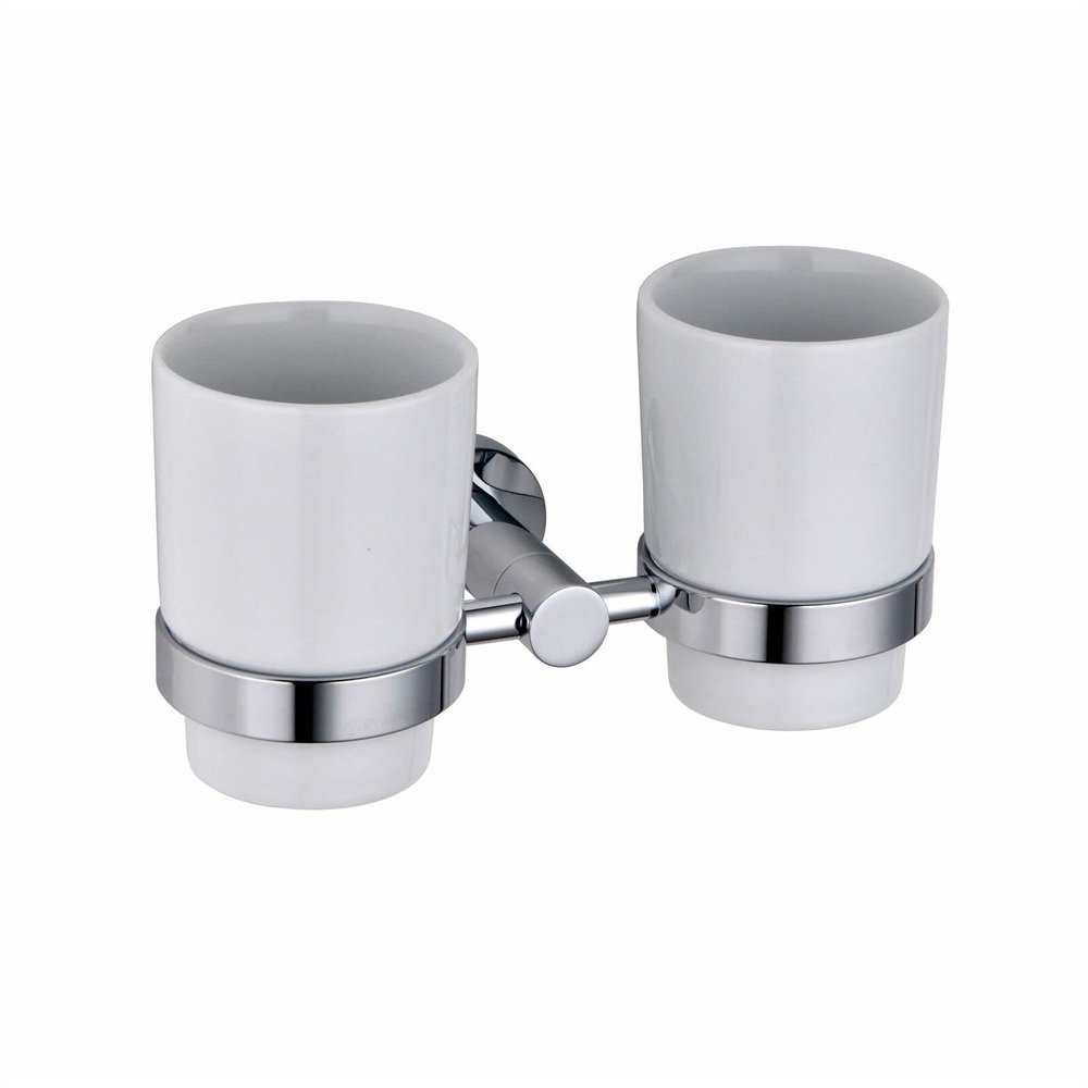 Chrome plated brass bathroom accessories Double ceramic mug Toothbrush holder