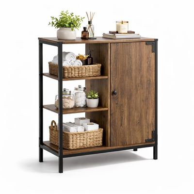 Landia Home Bathroom Storage Cabinet, Industrial Themed with a Steel Frame and Different Tiers of Shelves for Organization