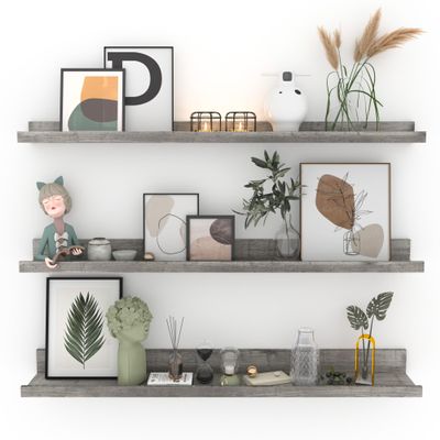 Giftgarden 36 Inch Grey Floating Shelves for Wall Mount, Gray Wood Wall Shelf Ledge for Bathroom Bedroom Living Room Kitchen Storage, Set of 3 Different Sizes