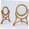ORFOFE Rattan Vanity Mirror Desk Mirror Wicker Small Vanity Rattan Makeup for Desk view 2