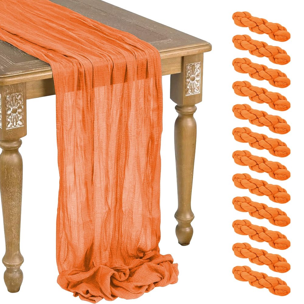 12 Pack Orange Cheesecloth Table Runner 10ft Boho Gauze Cheese Cloth Table Runner Rustic Sheer Runner 120 inch Long for Christmas Wedding Table Decorations