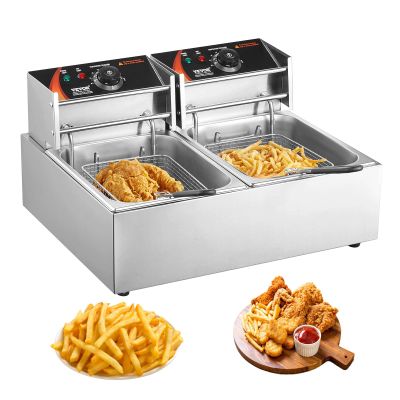 VEVOR Commercial Deep Fryer, Dual Tank 3000W Electric Countertop Fryer with Basket, 2 x 9.1Qt/8.6L Double Stainless Steel Oil Fryer, with Temp Control & Overheat Protection, for Kitchen Restaurant Use