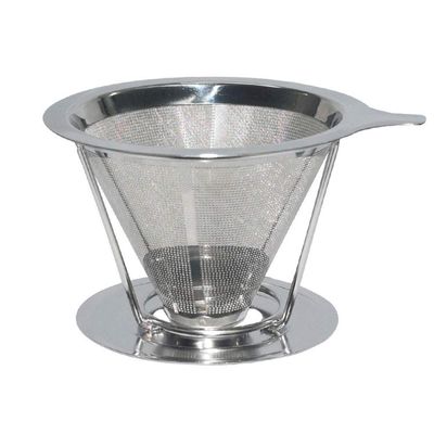 Pour Over Coffee Dripper, Paperless Reusable Coffee Filter, Pour Over Coffee Maker for Single Cup Brew, Double Mesh Design of Stainless Steel Cone Filter for Perfect Extraction (1-2 Cup)