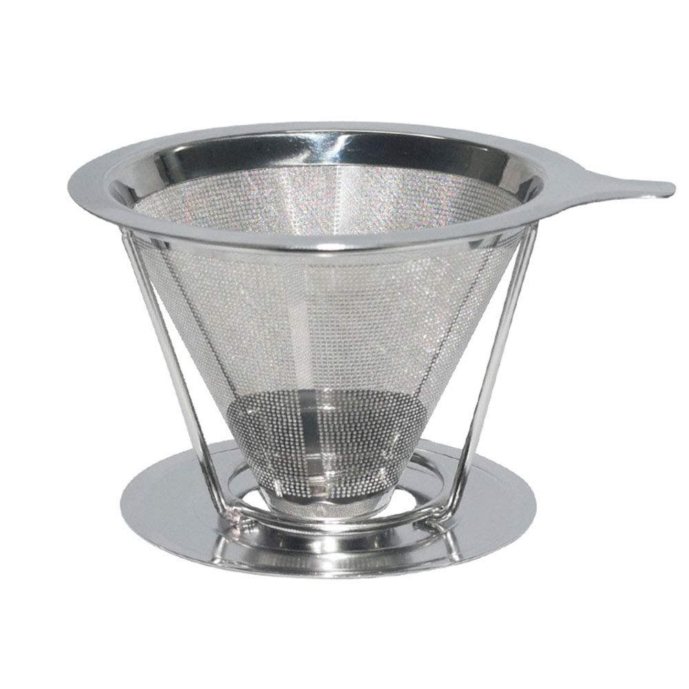 Pour Over Coffee Dripper, Paperless Reusable Coffee Filter, Pour Over Coffee Maker for Single Cup Brew, Double Mesh Design of Stainless Steel Cone Filter for Perfect Extraction (1-2 Cup)
