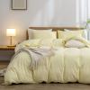 BESTOUCH Duvet Cover Set 100% Washed Cotton Linen Feel Super Soft Comfortable Chic Lightweight 3 PCs Home Bedding Set Solid Light Yellow Cal King view 1
