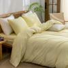 BESTOUCH Duvet Cover Set 100% Washed Cotton Linen Feel Super Soft Comfortable Chic Lightweight 3 PCs Home Bedding Set Solid Light Yellow Cal King view 2