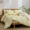 BESTOUCH Duvet Cover Set 100% Washed Cotton Linen Feel Super Soft Comfortable Chic Lightweight 3 PCs Home Bedding Set Solid Light Yellow Cal King view 4